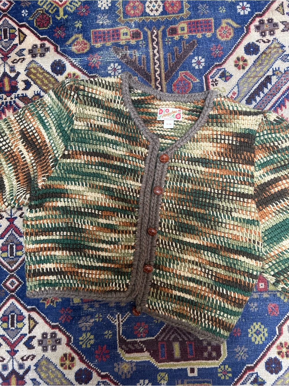 Honeybea Chunky Knit Cropped Leather Button Cardigan Sz S/M